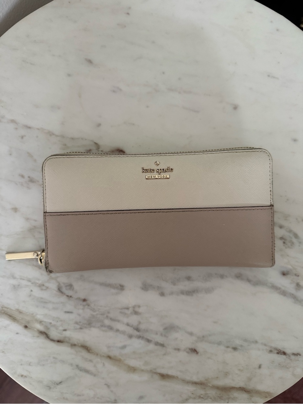 Kate Spade Cream & Beige Colorblock Zip Around Wallet